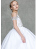 Beaded White V Neck Flower Girl Dress